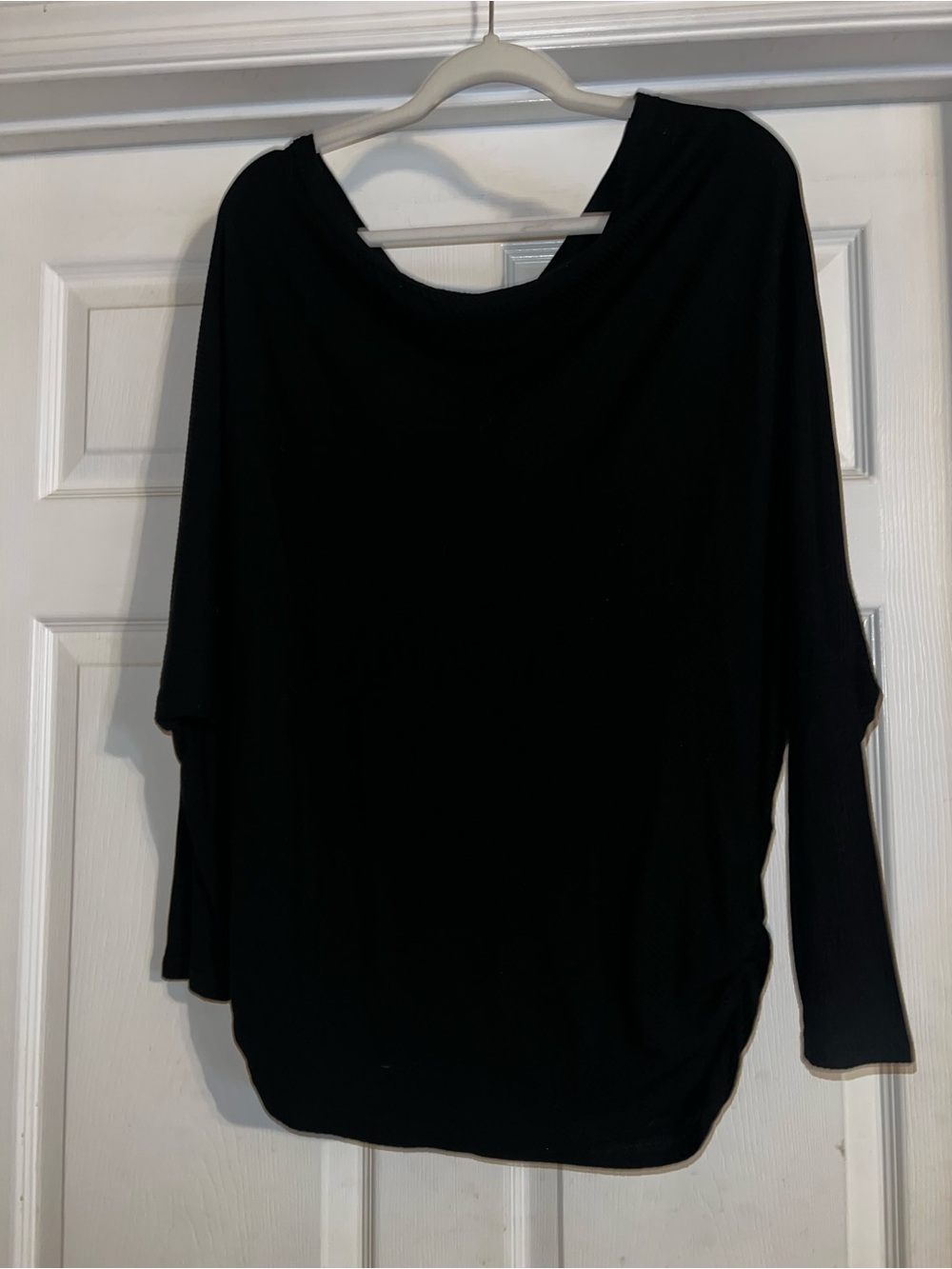 Black Draped Off Shoulder Long Sleeve Top
